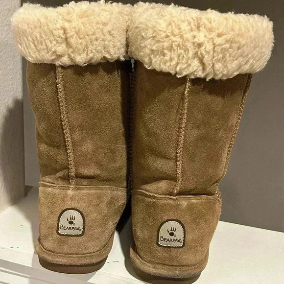 Winter Boots Bearpaw Tan Suede Marissa Boots Wool Blend Collar womens size 10 - Picture 8 of 11